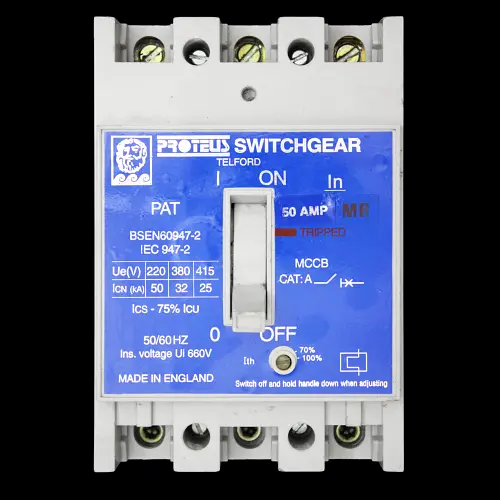 PROTEUS 50 AMP 25kA TRIPLE POLE MCCB SWITCHGEAR PAT50