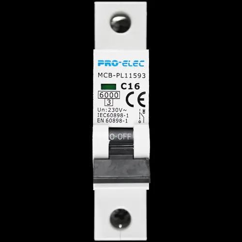 PRO-ELEC 16 AMP CURVE C 6kA MCB CIRCUIT BREAKER PL11593