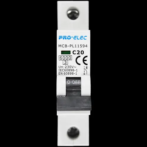 PRO-ELEC 20 AMP CURVE C 6kA MCB CIRCUIT BREAKER PL11594