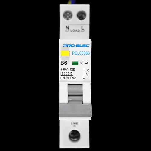 PRO-ELEC 6 AMP CURVE B 6kA 30mA RCBO TYPE AC PEL00866