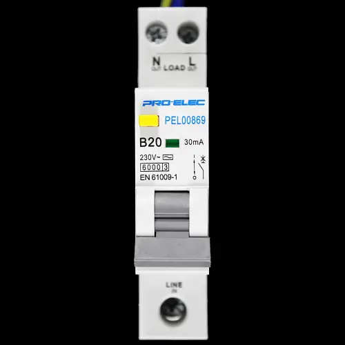 PRO-ELEC 20 AMP CURVE B 6kA 30mA RCBO TYPE AC PEL00869