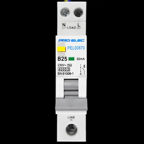PRO-ELEC 25 AMP CURVE B 6kA 30mA RCBO TYPE AC PEL00870