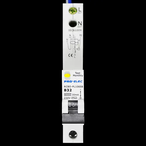 PRO-ELEC 32 AMP CURVE B 6kA 30mA RCBO TYPE AC PL10658