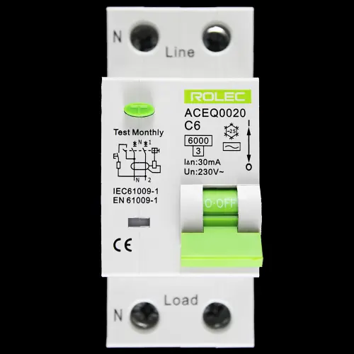 ROLEC 6 AMP CURVE C 6kA 30mA DOUBLE POLE RCBO TYPE AC ACEQ0020