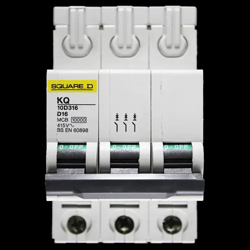 SQUARE D 16 AMP CURVE D 10kA TRIPLE POLE MCB CIRCUIT BREAKER KQ 10D316