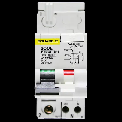 SQUARE D 16 AMP CURVE B 6kA 30mA DOUBLE POLE RCBO TYPE AC SQOE 116B03
