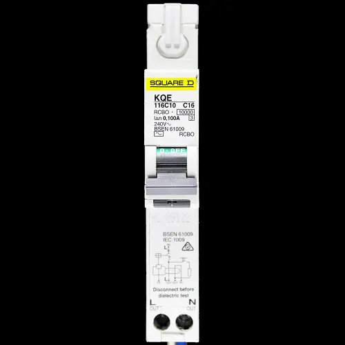 SQUARE D 16 AMP CURVE C 10kA 10mA RCBO TYPE AC KQE 116C10