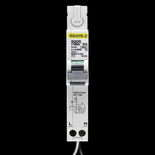 SQUARE D 10 AMP CURVE B 6kA 30mA RCBO TYPE AC SQOR 110B03