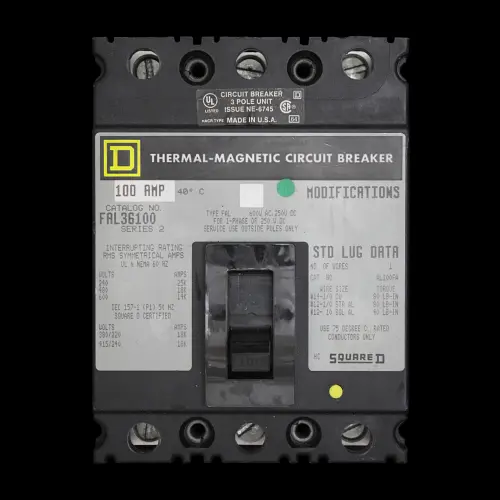SQUARE D 100 MCCB TRIPLE POLE 18kA FAL36100 SERIES 2