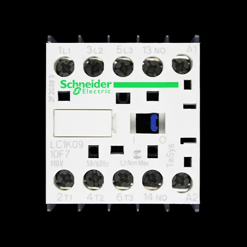 SCHNEIDER 20 AMP TRIPLE POLE + 1 AUX NO CONTACTOR 110V COIL LC1K0910F7