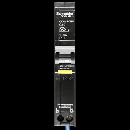 SCHNEIDER 10 AMP CURVE C 6kA 10mA RCBO TYPE AC QOVS QO110VS6RCBO010