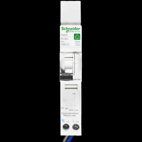 SCHNEIDER 20 AMP CURVE B 6kA 30mA RCBO TYPE A RESI9 R9D87820