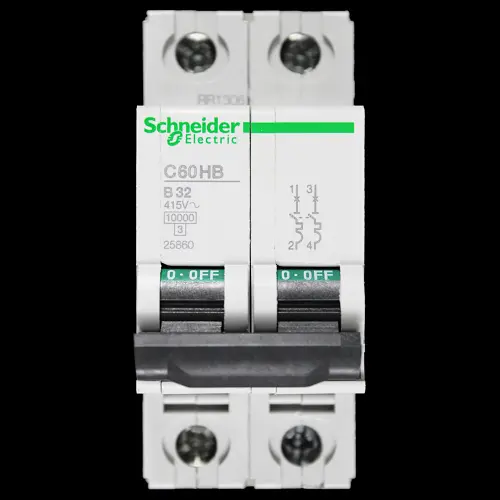 SCHNEIDER 32 AMP CURVE B 10kA DOUBLE POLE MCB CIRCUIT BREAKER 25860 C60HB