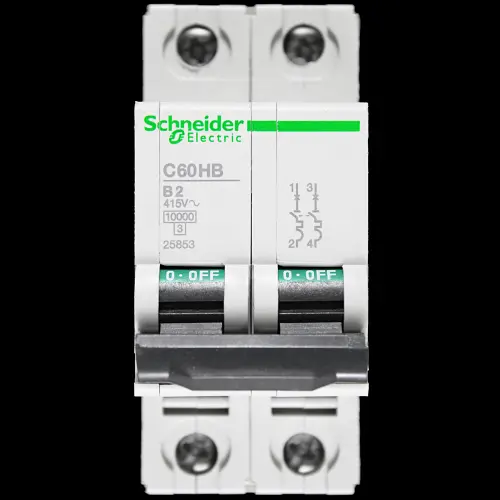 SCHNEIDER 2 AMP CURVE B 10kA DOUBLE POLE MCB CIRCUIT BREAKER 25853 C60HB