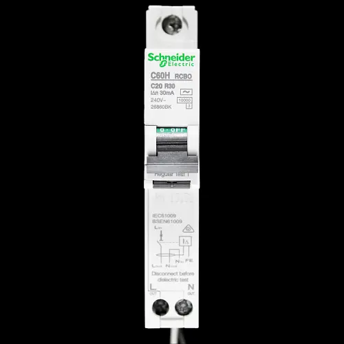 SCHNEIDER 20 AMP CURVE C 10kA 30mA RCBO TYPE AC 26860BK C60HC20R30