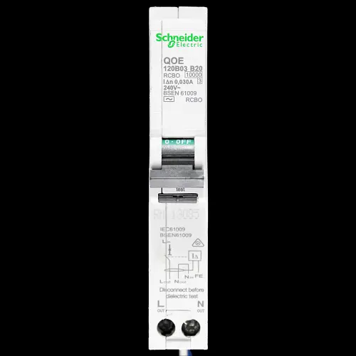 SCHNEIDER 20 AMP CURVE B 10kA 30mA RCBO TYPE AC QOE 120B03