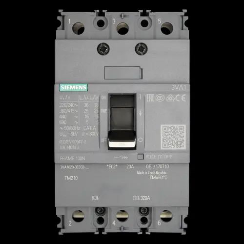 SIEMENS 20 AMP 25kA TRIPLE POLE MCCB TM210 100N 3VA1 3VA1020-3ED32-0AA0