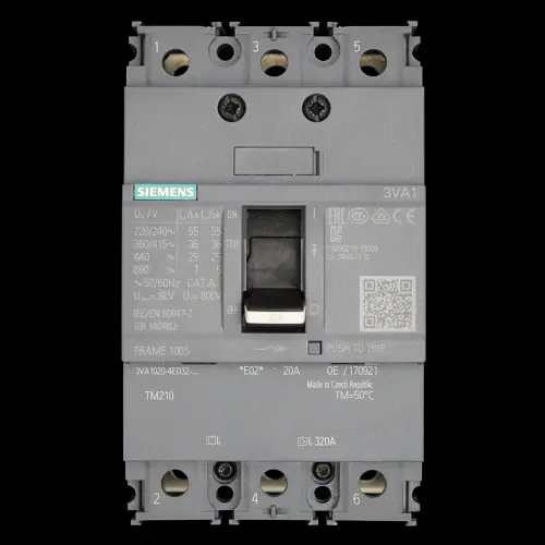 SIEMENS 20 AMP 36kA TRIPLE POLE MCCB TM210 100S 3VA1 3VA1020-4ED32-0AA0