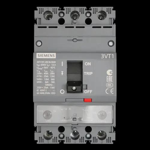 SIEMENS 16 AMP 25kA TRIPLE POLE MCCB 3VT1 3VT1701-2DC36-0AA0