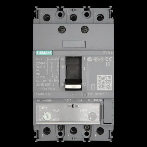 SIEMENS 160 AMP 36kA TRIPLE POLE MCCB TM240 3VA1 3VA1116-4EF36-0AA0