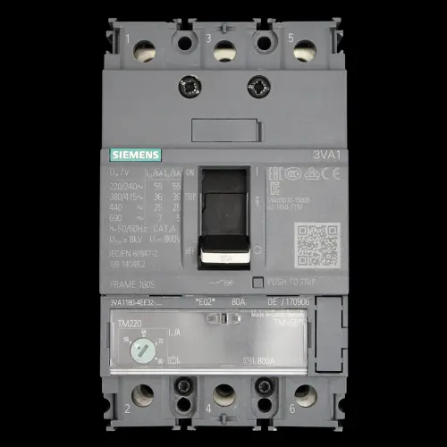 SIEMENS 80 AMP 36kA TRIPLE POLE MCCB TM220 3VA1 3VA1180-4EE32-0AA0