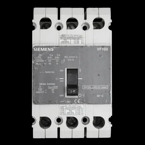 SIEMENS 25 AMP 18kA TRIPLE POLE MCCB VF100 3VF2213-0FE42-0AA0