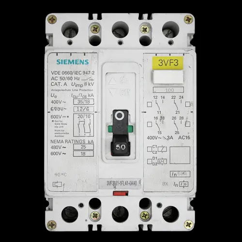 SIEMENS 50 AMP 35kA TRIPLE POLE MCCB 3VF3111-1FL41-0AA0 3VF3