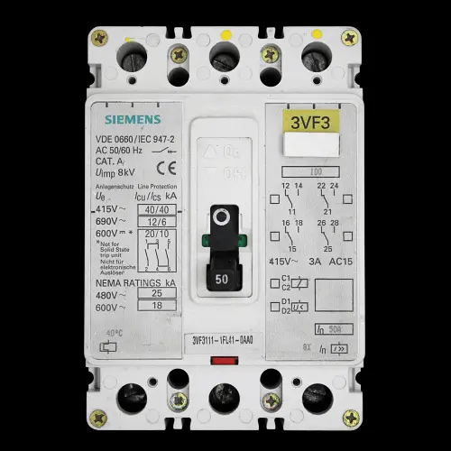 SIEMENS 50 AMP 40kA TRIPLE POLE MCCB 3VF3111-1FL41-0AA0 3VF3