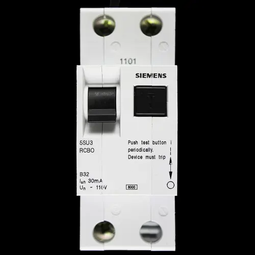 SIEMENS 32 AMP CURVE B 6kA 30mA DOUBLE POLE RCBO 110V 5SU3