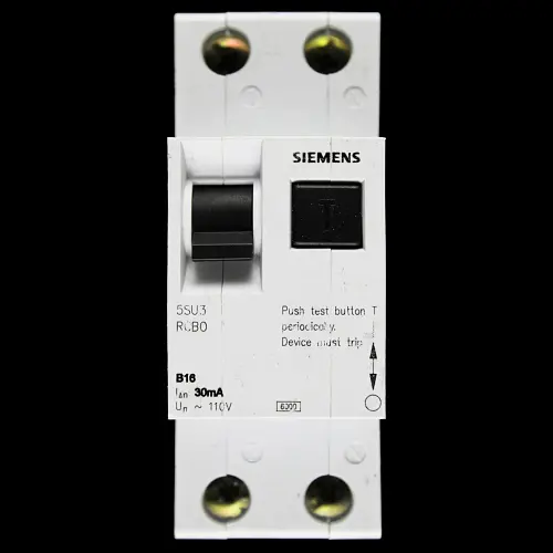 SIEMENS 16 AMP CURVE B 6kA 30mA DOUBLE POLE RCBO 110V 5SU3