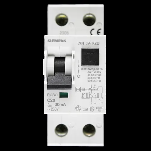 SIEMENS 20 AMP CURVE C 10kA 30mA DOUBLE POLE RCBO TYPE AC 5SU1 354-1KV20