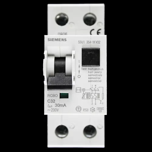 SIEMENS 32 AMP CURVE C 10kA 30mA DOUBLE POLE RCBO TYPE AC 5SU1 354-1KV32