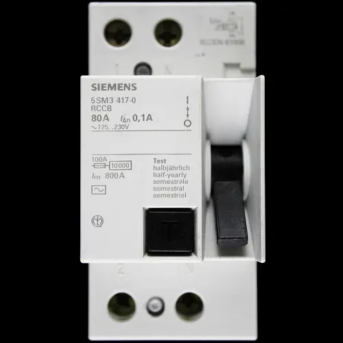 SIEMENS 80 AMP 100mA DOUBLE POLE RCCB RCD TYPE AC 5SM3 417-0