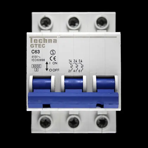 TECHNA 63 AMP CURVE C 6kA TRIPLE POLE MCB CIRCUIT BREAKER GTEC GTEC3C63