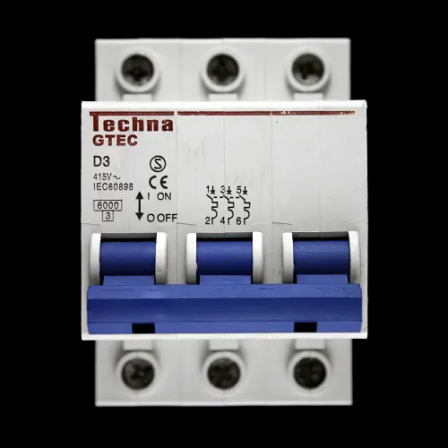 TECHNA 3 AMP CURVE D 6kA TRIPLE POLE MCB CIRCUIT BREAKER GTEC GTEC3D03