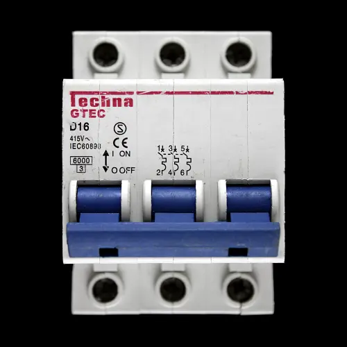 TECHNA 16 AMP CURVE D 6kA TRIPLE POLE MCB CIRCUIT BREAKER GTEC GTEC3D16