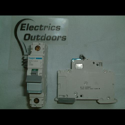 HAGER 6 AMP CURVE D 10kA MCB CIRCUIT BREAKER 230/400 NDN106A 461891